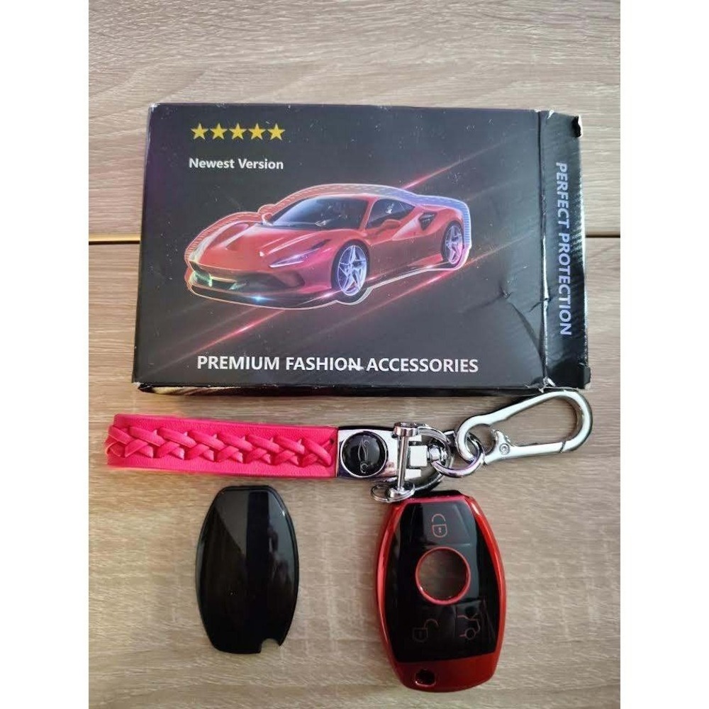 Premium Fashion Accessories Red Car Key Fob Case Cover and Keychain Set